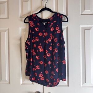 Croft & Barrow Navy Blue Red Floral Sleeveless Blouse Size Large